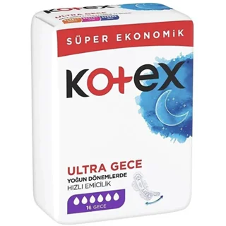 نوار بهداشتی شب کوتکس kotex مدل اولترا ULTRA GECE سری ۶ قطره بسته ۱۶عددی