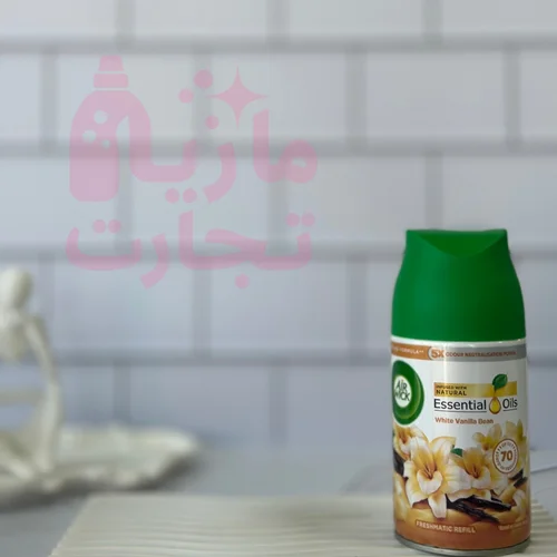 یدک اسپری خوشبوکننده هوا ایرویک AIR WICK سری ESSENTIAL OIL با رایحه WHITE VANILLIA BEAN حجم ۲۵۰میل